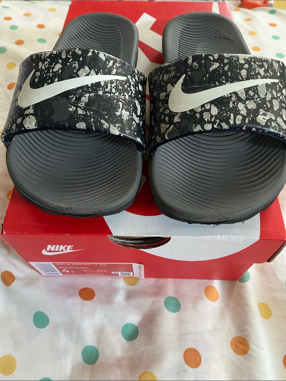 Nike Kids Black/White Marble Print Slide Sandals